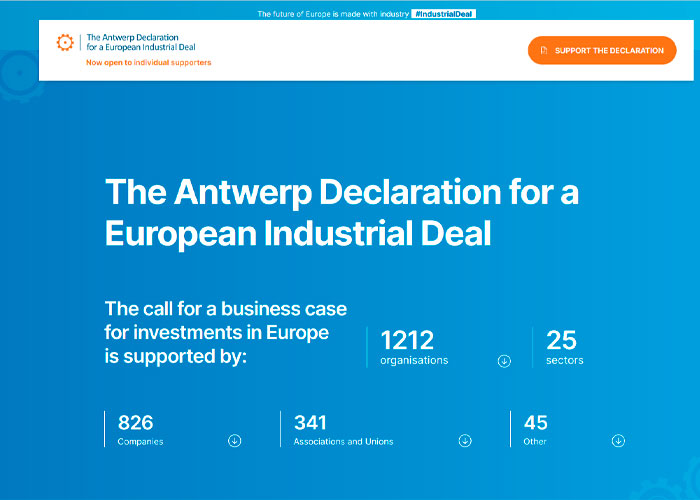 Aanvullend op de reeds bestaande EU Green Deal roept de Antwerp Declaration op tot een Europese Industrial Deal.