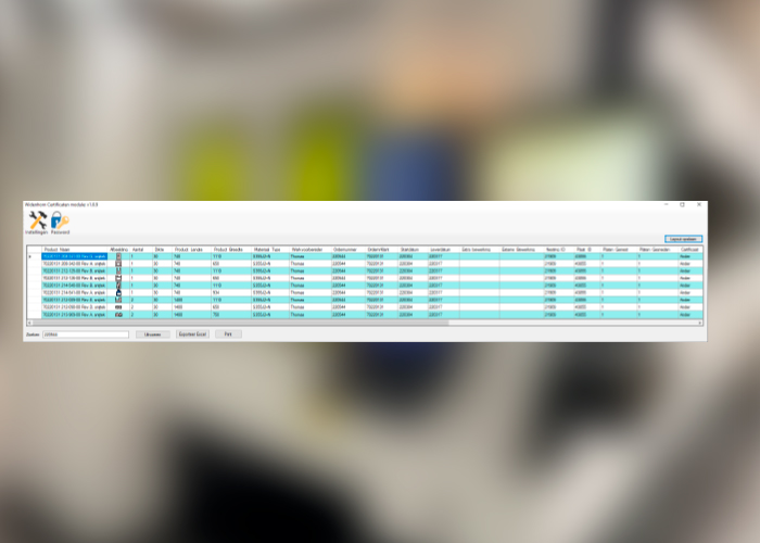 Certificering van het geleverde snijwerk wordt vaker gevraagd. Widenhorn heeft een eigen module, waarbij met één druk op de knop van een order exact te zien is welke producten uit welke plaat met welke gegevens zijn gesneden. 