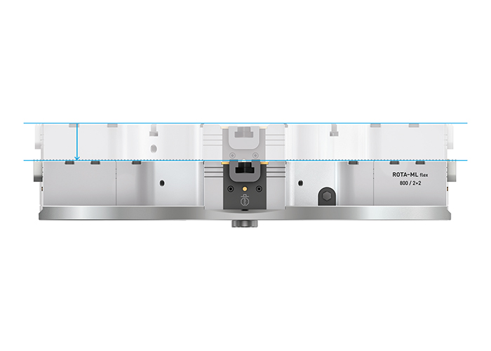 Het vlakke ontwerp van de ROTA-ML flex 2+2 maakt het mogelijk om grotere en zwaardere werkstukken betrouwbaar te verwerken.