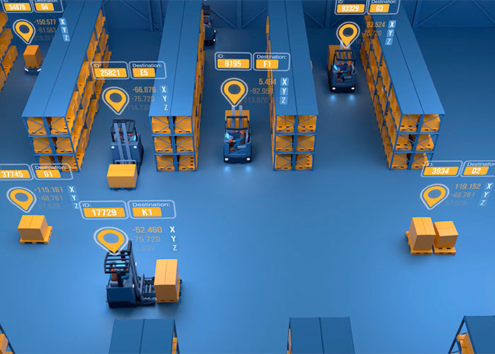 De BlooLoc-oplossing maakt gebruik van een digital twin, waarmee de bewegingen van trucks, pallets en veiligheidsincidenten nauwkeurig worden gemonitord en gevisualiseerd.